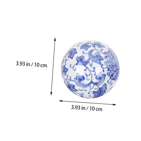 Single porcelain orb with blue hand-painted pattern, 4pcs Floating Ceramic Balls Decorative Porcelain Orbs for Fish Tank Home Ornament and Pool Decor.