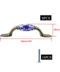 Blue And White Porcelain Pattern Ceramic Cabinet Pulls Set Of Eight With Bronze Finish Screws Included 3 Inch Center