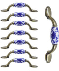 Blue And White Porcelain Pattern Ceramic Cabinet Pulls Set Of Eight With Bronze Finish Screws Included 3 Inch Center Hole Fits Kitchen Cabinets