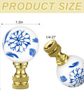 Two Pack Blue And White Porcelain Floral Ball Finials For Lamps 1/4-27 Thread Size with Brass Base, decorative chic knob design.