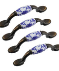 Blue White Porcelain Ceramic Cabinet Handles 4.96 Inch T Bar Pulls With Screws 76mm Center To Center Durable Scratch Resistant Hardware