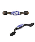 Blue White Porcelain Ceramic Cabinet Handles 4.96 Inch T Bar Pulls With Screws 76mm Center To Center Durable Scratch Resistant Hardware