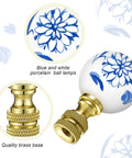 Two Pack Blue And White Porcelain Floral Ball Finials For Lamps with Brass Base
