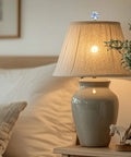 Two Pack Blue And White Porcelain Floral Ball Finials For Lamps on bedside lamp with beige shade