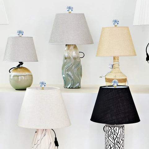 Two Pack Blue And White Porcelain Floral Ball Finials For Lamps 1/4-27 Thread Size on assorted lamp shades