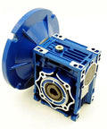 5/8 Output Worm Gear 50:1 56C Speed Reducer in blue casing, showcasing mounting flange and output shaft on the side