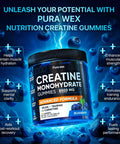 Creatine Gummies 8500mg Complex Pre Workout Chews Muscle Growth Energy Sugar Free Vegan Blueberry Flavor 120 Count bottle