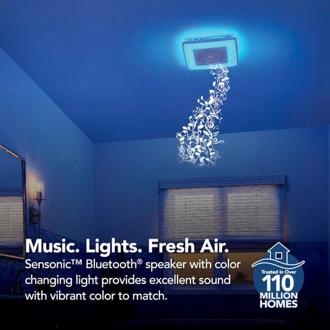 ChromaComfort Bluetooth Bathroom Exhaust Fan With 110 CFM One Point Five Sones 24 Color LED Light And Built In Speaker SPK110RGBL
