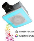 ChromaComfort Bluetooth Bathroom Exhaust Fan With 110 CFM One Point Five Sones 24 Color LED Light And Built In Speaker SPK110RGBL shown installed