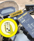 Motorcycle handlebar with smartphone showing X System 3.0 Plus Electronic Automatic Motorcycle Chain Lubrication System With Bluetooth App Control.
