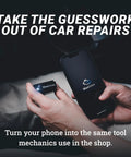 Person holding a smartphone and Pro Bluetooth OBDII Scan Tool For IPhone And Android With No Subscription Fee Car Diagnostic Scanner