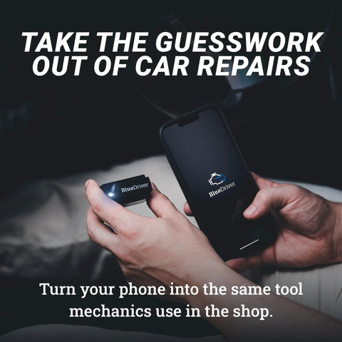 Person holding a smartphone and Pro Bluetooth OBDII Scan Tool For IPhone And Android With No Subscription Fee Car Diagnostic Scanner