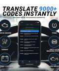 Smartphone displaying Pro Bluetooth OBDII Scan Tool For IPhone And Android With No Subscription Fee Car Diagnostic Scanner app in vehicle dashboard.