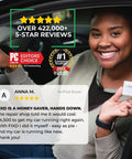 Person holding FIXD Bluetooth OBD2 Scanner in a car, showing positive reviews and awards. Bluetooth OBD2 Scanner for iPhone & Android.