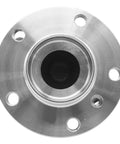 RWD Front Wheel Bearing Hub Assembly Two Piece Replacement For BMW 5 Series 2012 Through 2018, top view, metal, 5-lug holes