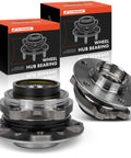 BMW Front Wheel Bearing And Hub Assembly 2 Pack For 528i XDrive 535i XDrive 550i XDrive 640i XDrive 650i XDrive 535i GT XDrive 550i GT XDrive And 640i Gran Coupe XDrive Models 2011 Through 2019 Drop In Replacement, shown in packaging and close-up view.