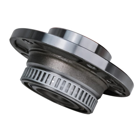 Front Wheel Bearing Hub Assembly Set For BMW Z4 Z3 M3 750iL 840Ci 850i 540i 535i 525i 330i 328is 325Ci 318Ti 320i 2 Piece Direct Fit Replacement With Tone Ring ABS Sensor Impact And Wear Tested, side view