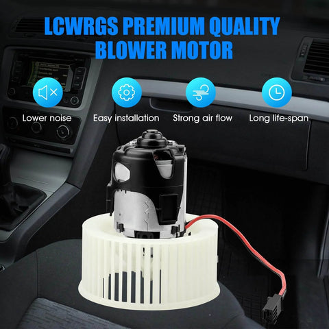 HVAC Heater Blower Motor With Fan For BMW 5 Series 528i 535i 550i 640i 650i 740i 750i 740Li 750Li 2011 2016 Replacement AC Fan Replaces 700294 Direct Fit Replacement Plug And Play Easy Install OEM Quality Climate Control Component shown on car seat.