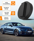 Heavy Duty Rubber BMW Jack Pad shown with BMW car, highlighting wide compatibility, durability, non-slip design, and easy operation.
