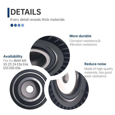 Details view of Belt Tensioner Pulley Replacement for BMW 3 Series 1994-2008 M52 M54 M56 Engines with CNC Machined Pulley