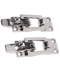 Two 316 stainless steel boat hatch latch hold-down clamps with padlock holes and mounting plates.