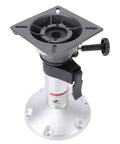 Front view of Focket boat seat pedestal, 13–18 in adjustable height, 360° swivel with locking lever and square mounting plate.