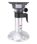 Focket boat seat pedestal mount with silver pedestal, black locking lever, gray top plate