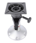 Front view of Focket boat seat pedestal mount with adjustable 13–18 in height, 360° swivel and locking knob.