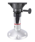 Front view of Focket boat seat pedestal on round base; silver column with black locking knob, 13–18 in height