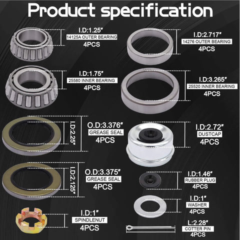 Boat Trailer Hub Bearing Kit For 5200 To 7000 Lb Tandem Axles Includes Inner Bearings 25580 Inner Races 25520 Outer Bearings 14125A