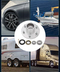 Collage of Boat Trailer Hub Kit with Hot Dip Galvanized Idler Hub and 6 Lug Bearing for 6000 lbs showing various usage scenarios