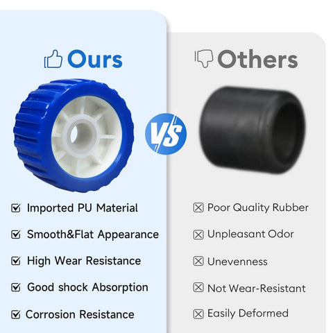 Comparison of imported PU material Boat Trailer Roller Kit with high wear resistance versus poor quality rubber roller