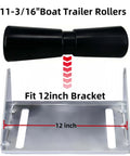 11-3/16" Heavy Duty Boat Trailer Roller with black rubber keel fits 12 inch wide bracket, designed for smooth motion and alignment.
