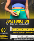 Body Tape Measure - 80 Inch Automatic Telescopic Tape Measure - Retractable Measuring Tape for Body: Waist, Hip, Bust, Arms, and More (Black - 80 inch) shown in use for body measurements.