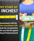 Body Tape Measure - 80 Inch Automatic Telescopic Tape Measure held for waist measurement, showing yellow circumference side, black case.