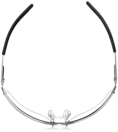 Back view of Bollé Silium Safety Eyewear with silver metal frame and anti fog coated lenses highlighting flexible temples.