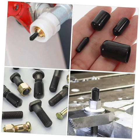 80 Pack Flexible Bolt Caps And Thread Protector End Caps For Metal Tubing And Posts Replacement Parts, shown in various applications.