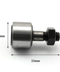 Side view of Bolt Type Needle Roller Cam Follower Bearing with 13mm roller diameter and 9mm width for M5 stud in steel construction.