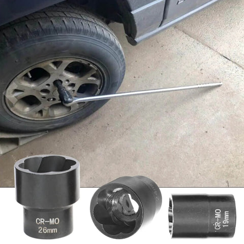 22 Piece Bolt Nut Extractor Set With One Half Inch And Three Eighths Inch Drive Pro Grade Impact Lug Nut Remover Sockets in use