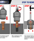 Impact Bolt And Nut Remover Set, 13 Pieces, Stripped Bolt Extractor Kit steps for removing rusted damaged bolts and nuts