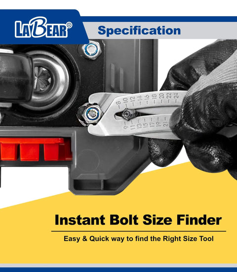 Person using Elite Nut And Bolt Size Identifier Keychain Pro Grade SAE And Metric Gauge 8 To 25 Mm And 5/16 To 1 Inch Steel on a bolt