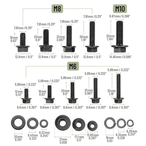 Nuts And Bolts Assortment Kit 272 Pieces Flange Hex Bolts Nuts Washers Grade 10.9 Black Carbon Steel M6 M8 M10 diagram