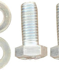 Two metal bolts and washers for automotive or machinery assembly on a white background.