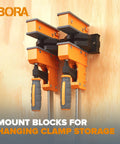 Parallel Clamp Block Set For Woodworking 4 Pack With Dual Channel Design mounted for storage on wall