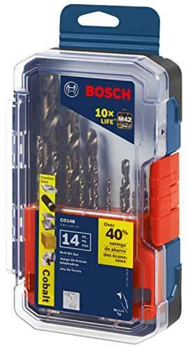 Bosch 14-Piece Cobalt M42 Drill Bit Set With Three-Flat Shank for Stainless Steel and Cast Iron in protective case