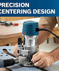 Craftsman using Bosch 1617EVSPK Combo Router With Plunge And Fixed Base, 2.25 HP Motor, precision centering design in workshop.