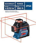 Clear room layout fast with a 360 degree three plane laser delivering bright alignment lines, long battery life via VISIMAX tech.