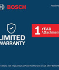 Limited warranty card with Bosch logo and 1-year attachment information