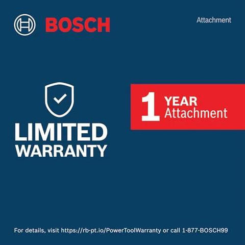 Limited warranty card with Bosch logo and 1-year attachment information