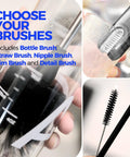 Six Pack Bottle Brush Set With 14 In Stainless Steel Handles 3 Straw Brushes And 3 In 1 Cleaner shown with various brush options